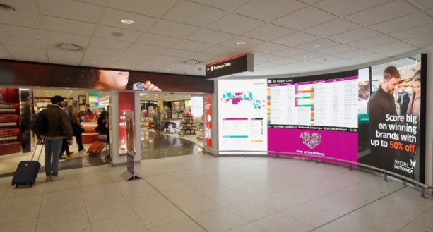 Edinburgh airport floor-to-ceiling curved LED display
