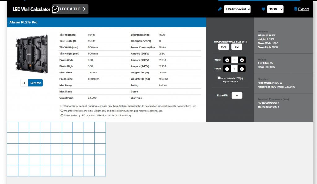 4wall LED wall calculator