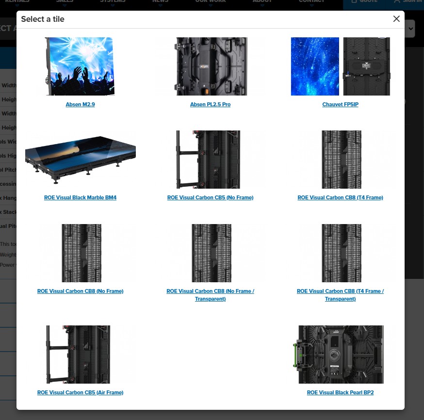 4wall LED wall calculator - LED tile options