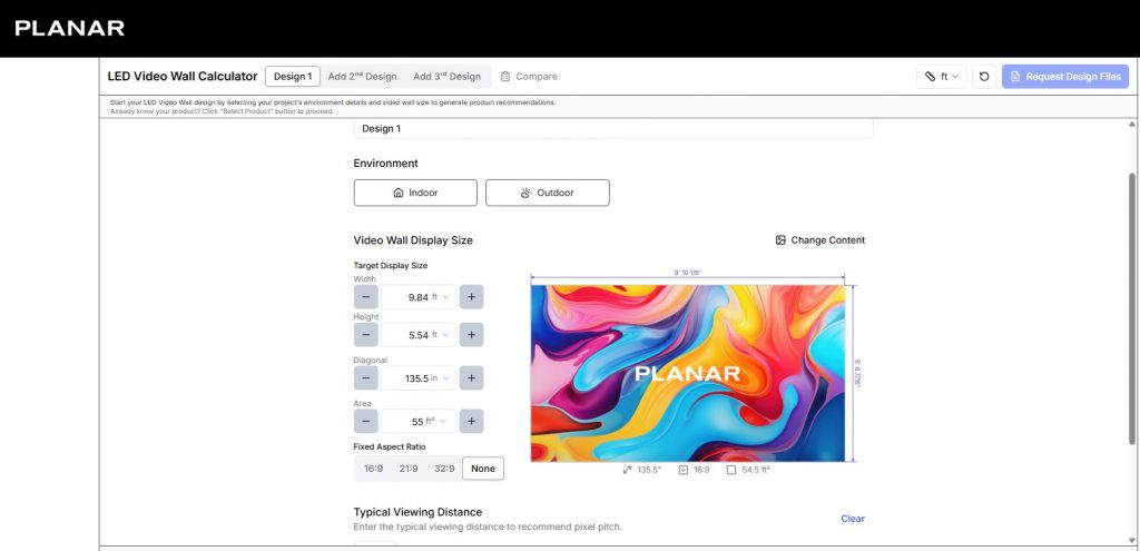 Planar LED video wall calculator