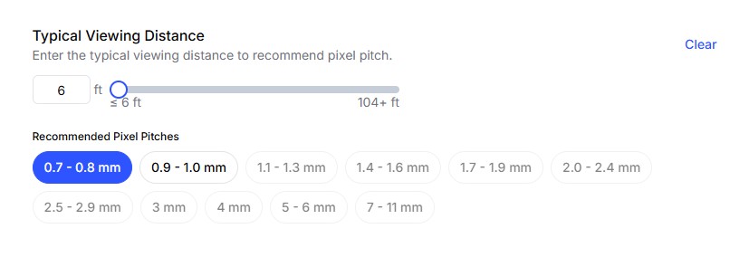 Planar LED video wall calculator - typical viewing distance