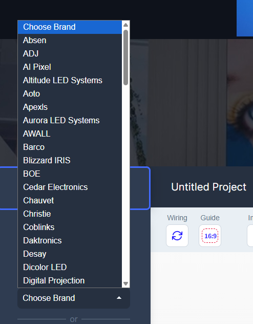LEDwallCentral's LED wall calculator - brand list